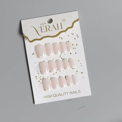 Short Milky White French | Classic Press On Nails Wholesale | 15pcs Soft Gel Nails - Vihaan Wholesale Trading