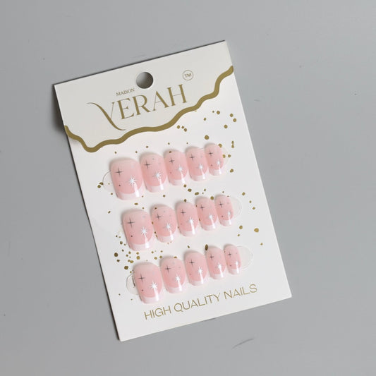 Short Star Pink French | Classic Press On Nails Wholesale | 15pcs Soft Gel Nails - Vihaan Wholesale Trading