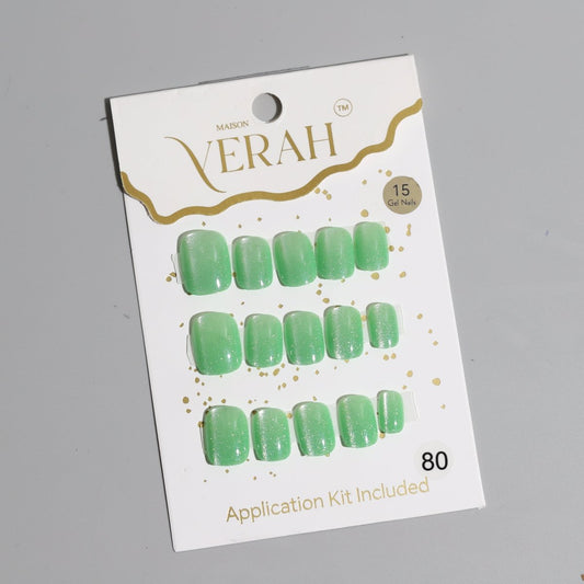 Shortest Parrot Green Galaxy | Galaxy Press On Nails Wholesale | Premium Cat Eye Nails with application kit. - Vihaan Wholesale Trading