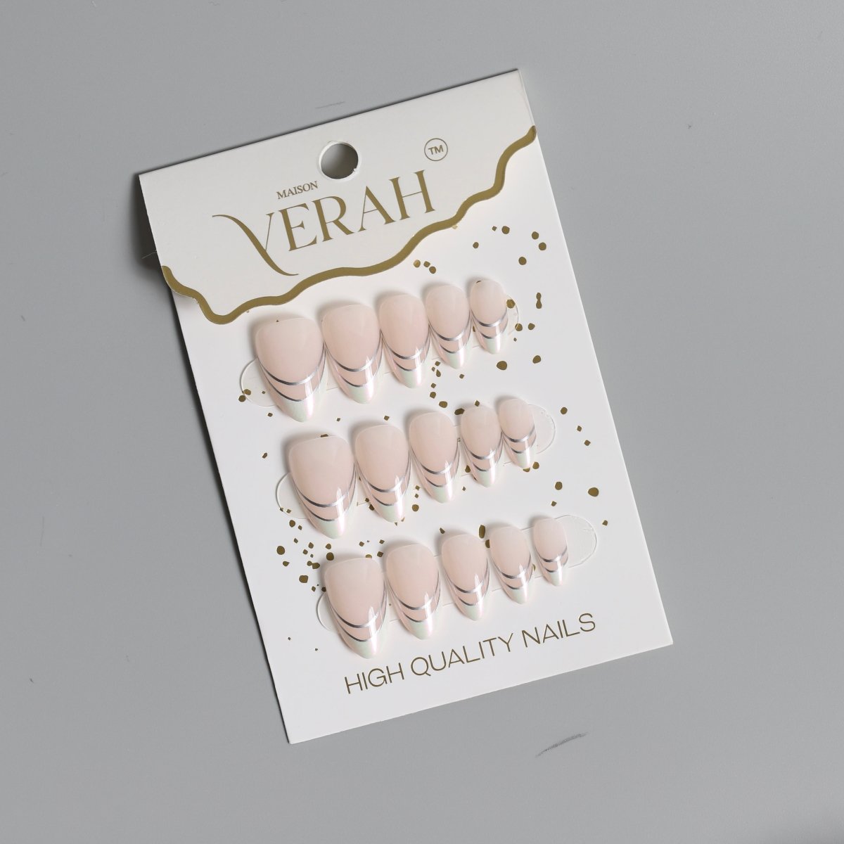 Silver Double Lining French | Classic Press On Nails Wholesale | 15pcs Soft Gel Nails - Vihaan Wholesale Trading