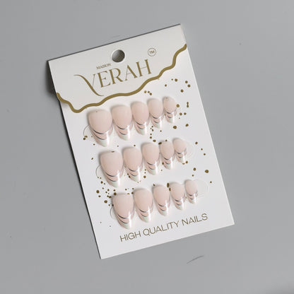 Silver Double Lining French | Classic Press On Nails Wholesale | 15pcs Soft Gel Nails - Vihaan Wholesale Trading