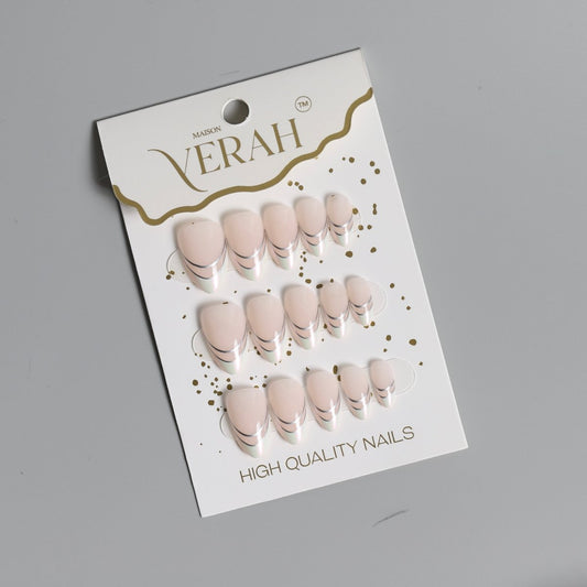 Silver Double Lining French | Classic Press On Nails Wholesale | 15pcs Soft Gel Nails - Vihaan Wholesale Trading