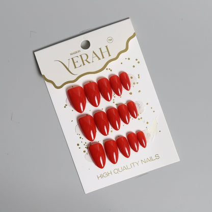 Solid Hot Red | Classic Press On Nails Wholesale | 15pcs Soft Gel Nails - Vihaan Wholesale Trading
