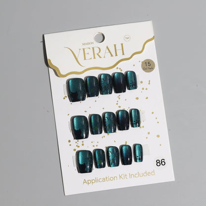 Spiral Black Teal Galaxy | Galaxy Press On Nails Wholesale | Premium Cat Eye Nails with application kit. - Vihaan Wholesale Trading