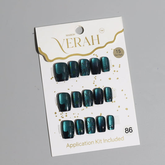 Spiral Black Teal Galaxy | Galaxy Press On Nails Wholesale | Premium Cat Eye Nails with application kit. - Vihaan Wholesale Trading