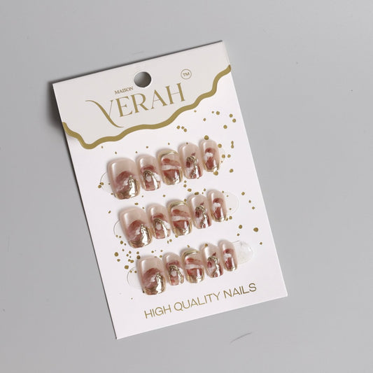 Spiral Brown Print | Luxury Press On Nails Wholesale | Handmade 3D Nail Art - Vihaan Wholesale Trading