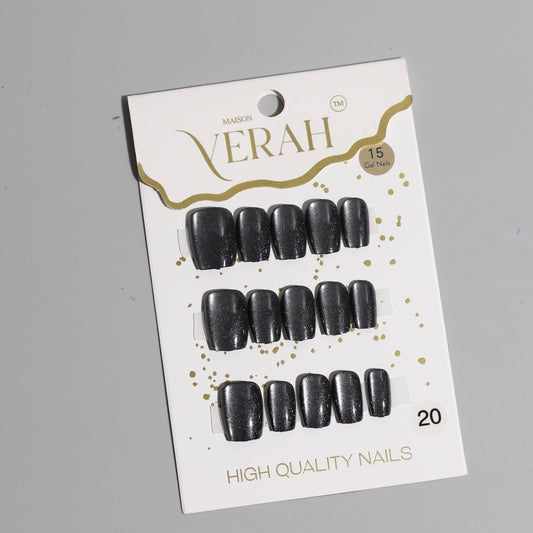 Vibrant Black Square Galaxy | Galaxy Press On Nails Wholesale | Premium Cat Eye Nails with application kit. - Vihaan Wholesale Trading