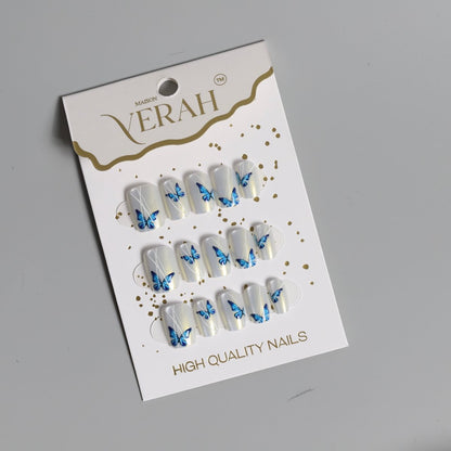 White Blue Butterfly Galaxy | Galaxy Press On Nails Wholesale | Premium Cat Eye Nails - Vihaan Wholesale Trading