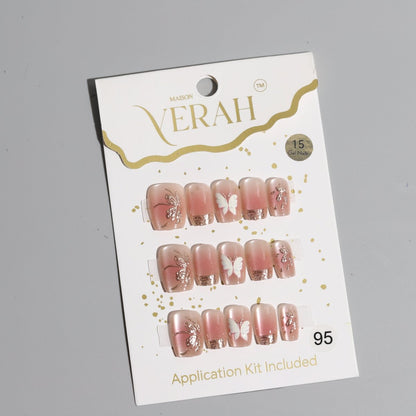 White Butterfly Golds| Luxury Press On Nails Wholesale | Handmade 3D Nail Art with application kit. - Vihaan Wholesale Trading