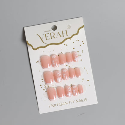 White Flower French | Classic Press On Nails Wholesale | 15pcs Soft Gel Nails - Vihaan Wholesale Trading