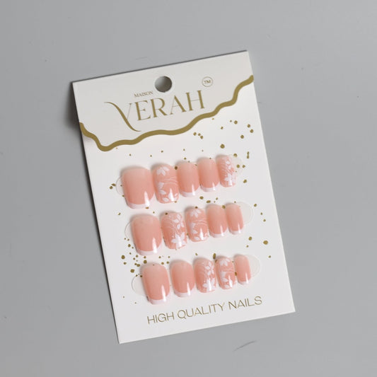 White Flower French | Classic Press On Nails Wholesale | 15pcs Soft Gel Nails - Vihaan Wholesale Trading