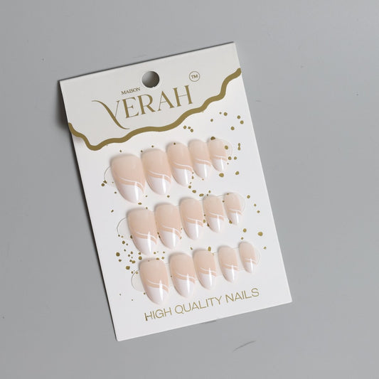 White Single Wave | Classic Press On Nails Wholesale | 15pcs Soft Gel Nails - Vihaan Wholesale Trading