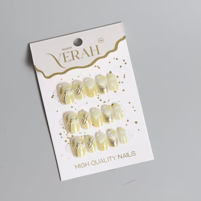 Yellow Gold Chrome | Luxury Press On Nails Wholesale | Handmade 3D Nail Art - Vihaan Wholesale Trading